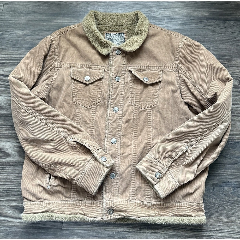 BKE Buckle Y2K Corduroy Faux Fur‎ Men's XL Coat Tan Streetwear Vintage Normcore